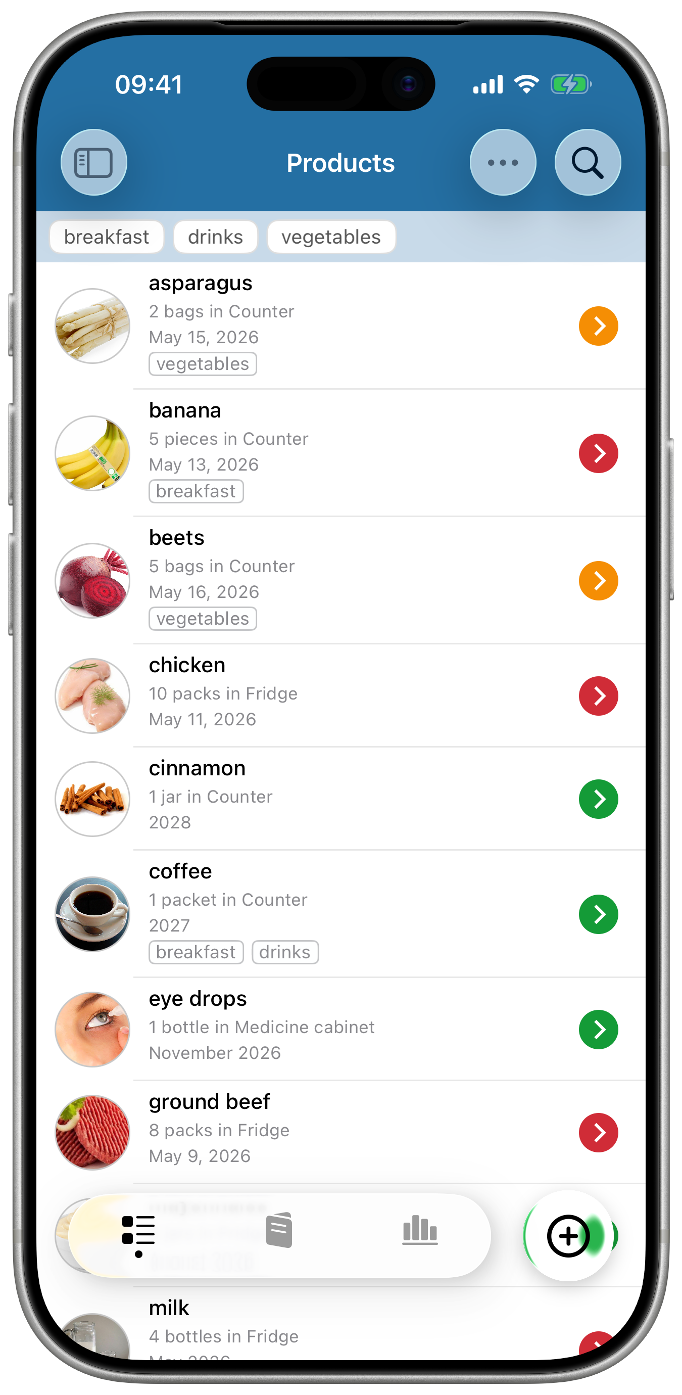 Date Limite displaying a list of products with expiration dates on iPhone
