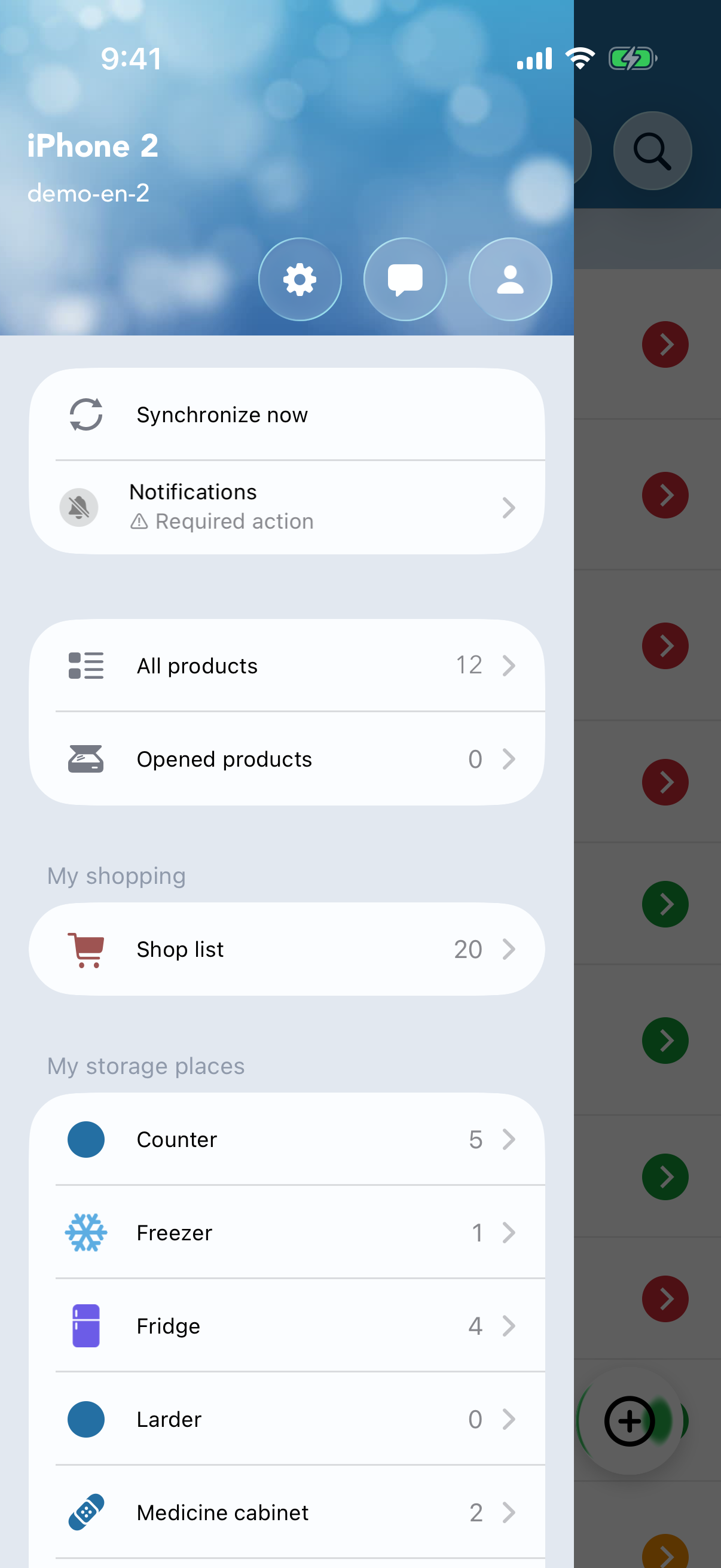 Side menu open on the secondary device.